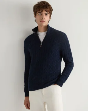 Women N.Peal Navy | Navy*Men's Albemarle Cable Half Zip Cashmere Sweater