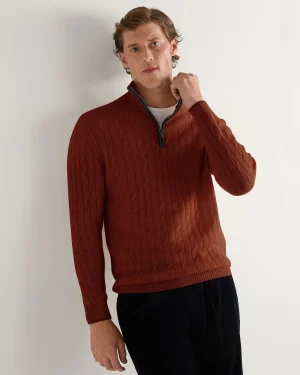Women N.Peal Orange | Orange*Men's Albemarle Cable Half Zip Cashmere Sweater