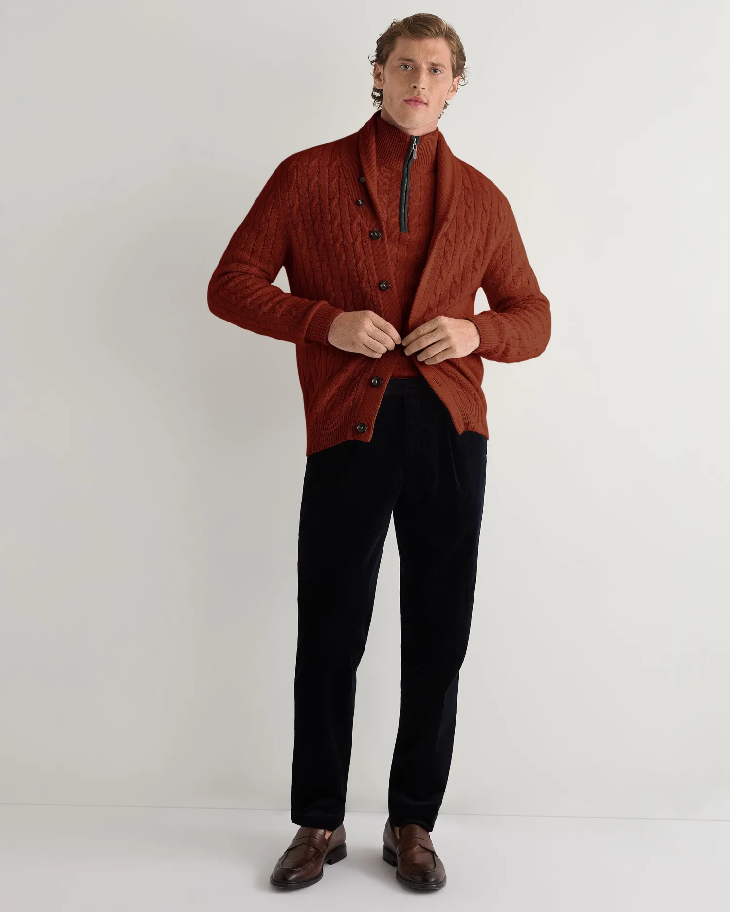Women N.Peal Orange | Orange*Men's Albemarle Cable Half Zip Cashmere Sweater