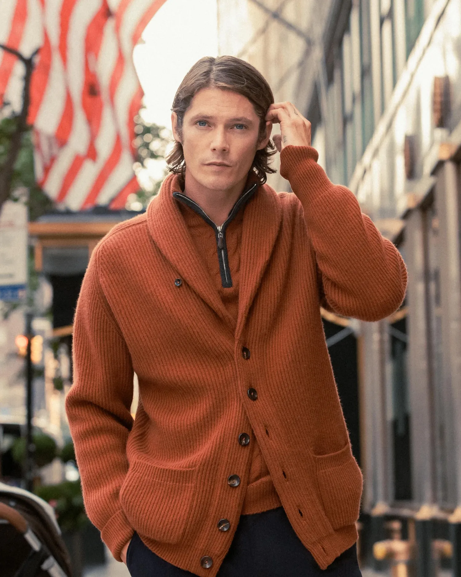 Women N.Peal Orange | Orange*Men's Albemarle Cable Half Zip Cashmere Sweater