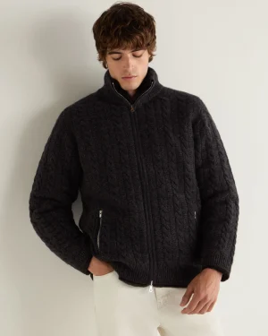 N.Peal Dark Grey | Fur Trim Knitwear*Men's Aspen Cashmere Cable Fur Cardigan