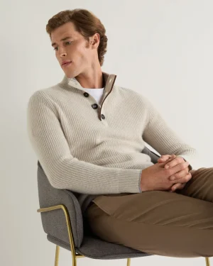 Women N.Peal Natural | Natural*Men's Beauchamp Half Button Cashmere Sweater