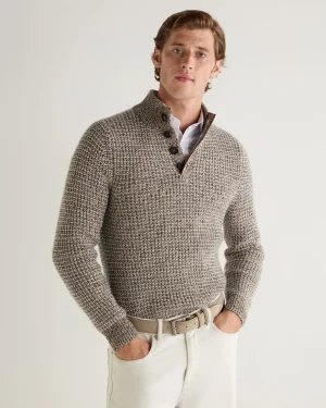 Women N.Peal Natural | Natural*Men's Beauchamp Marl Half Button Cashmere Sweater