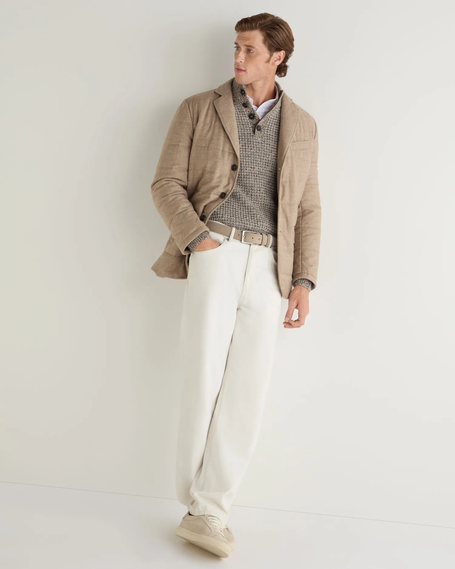 Women N.Peal Natural | Natural*Men's Beauchamp Marl Half Button Cashmere Sweater