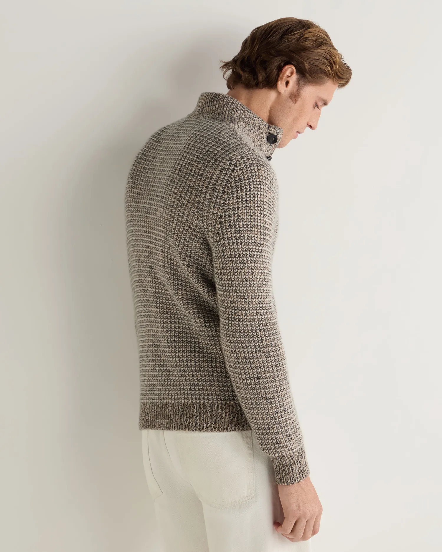 Women N.Peal Natural | Natural*Men's Beauchamp Marl Half Button Cashmere Sweater