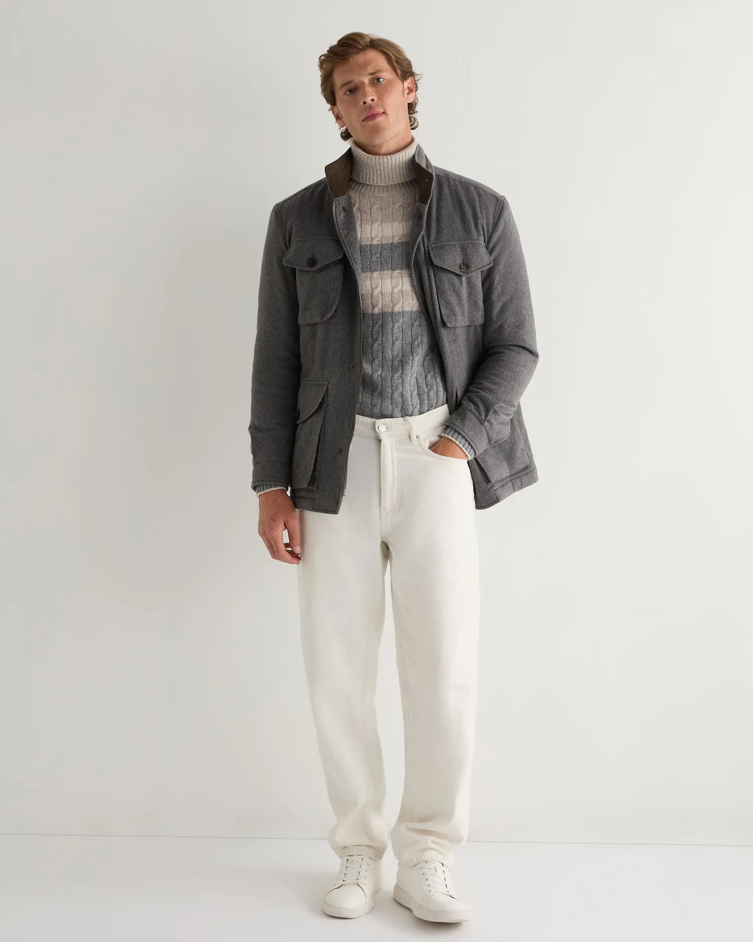 Women N.Peal White | White*Men's Berwick Stripe Turtle Neck Cashmere Sweater
