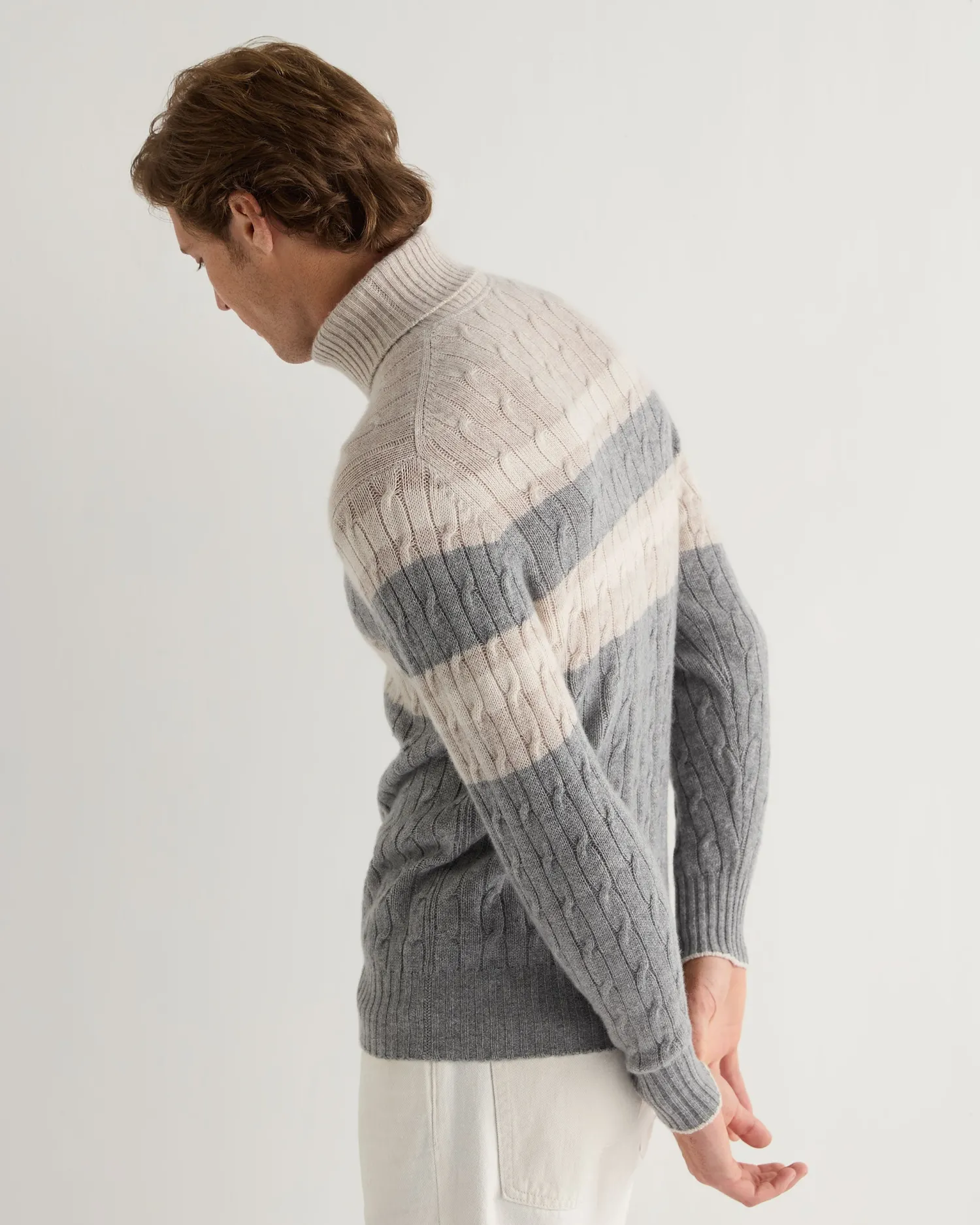 Women N.Peal White | White*Men's Berwick Stripe Turtle Neck Cashmere Sweater