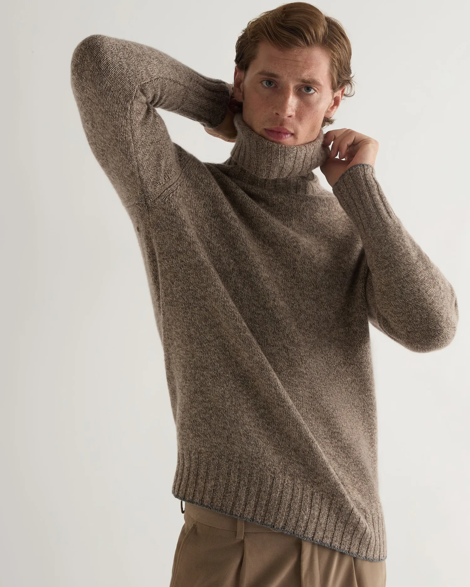 Women N.Peal Natural | Natural*Men's Brompton Marl Turtle Neck Cashmere Sweater