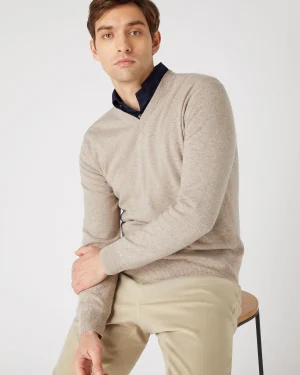 Women N.Peal Natural | Natural*Men's Burlington V Neck Cashmere Sweater