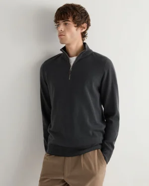 N.Peal Dark Grey | West Village*Men's Carnaby Half Zip Cashmere Sweater