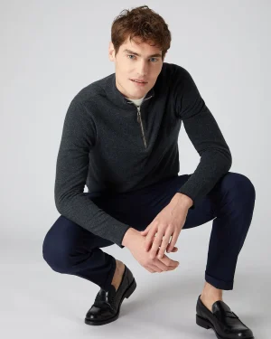 N.Peal Dark Grey | Half & Full Zip Knitwear*Men's Carnaby Half Zip Cashmere Sweater