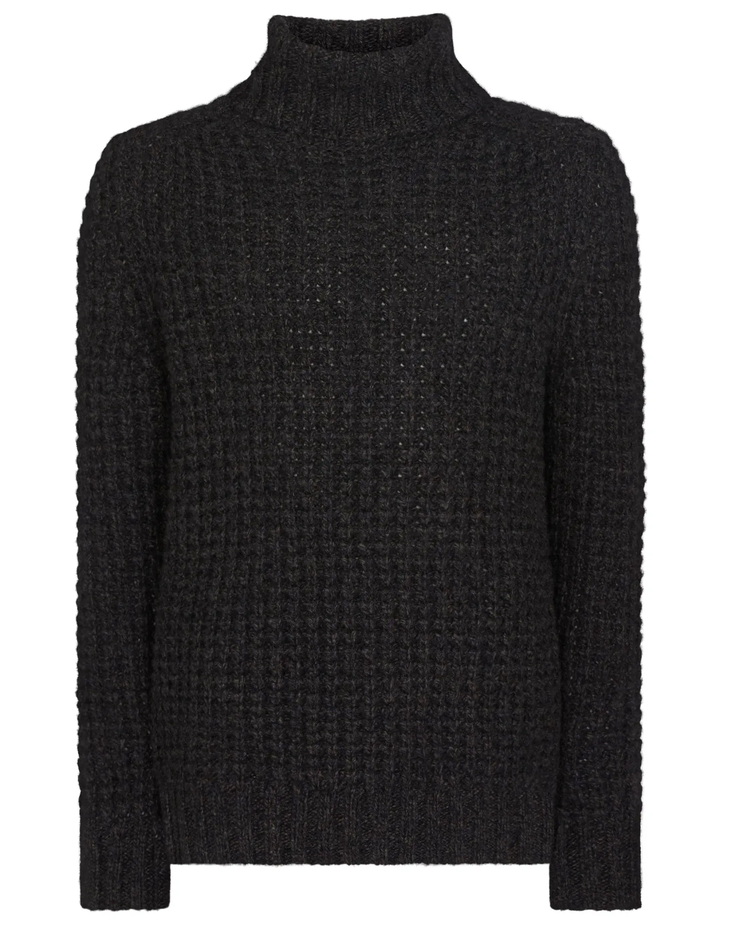 N.Peal Dark Grey | Textured Knits*Men's Chunky Moss Stitch Turtle Neck Cashmere Sweater