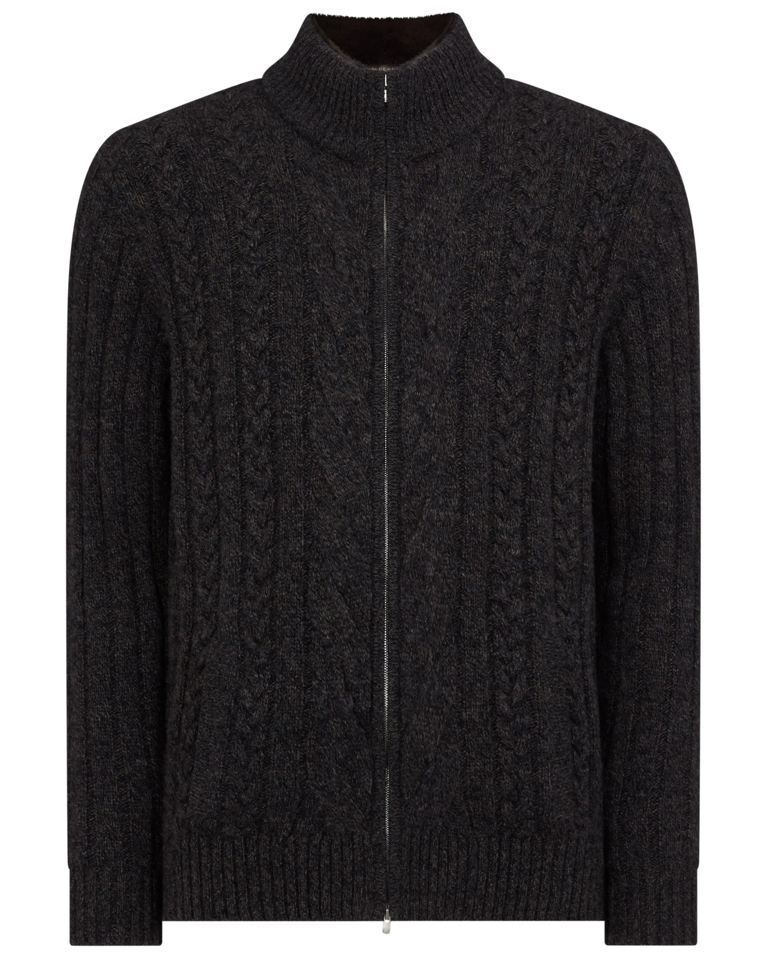 N.Peal Dark Grey | Fur Trim Knitwear*Men's Colorado Cable Fur Trim Cashmere Jacket