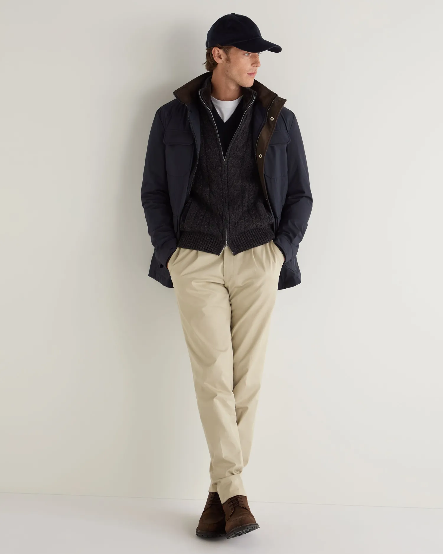 N.Peal Dark Grey | Fur Trim Knitwear*Men's Colorado Cable Fur Trim Cashmere Jacket