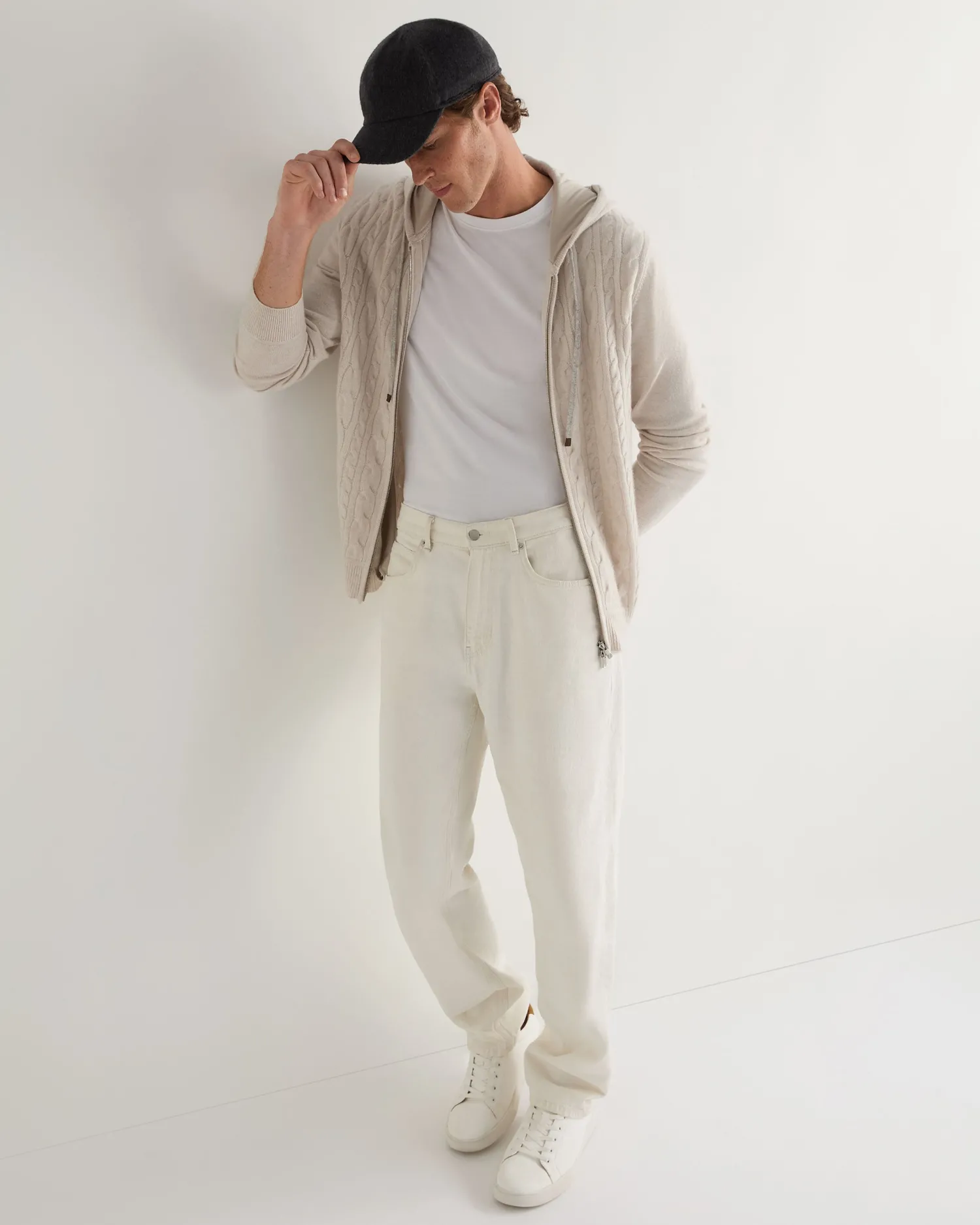 Women N.Peal White | White*Men's Fulham Cable Zip Cashmere Hoodie