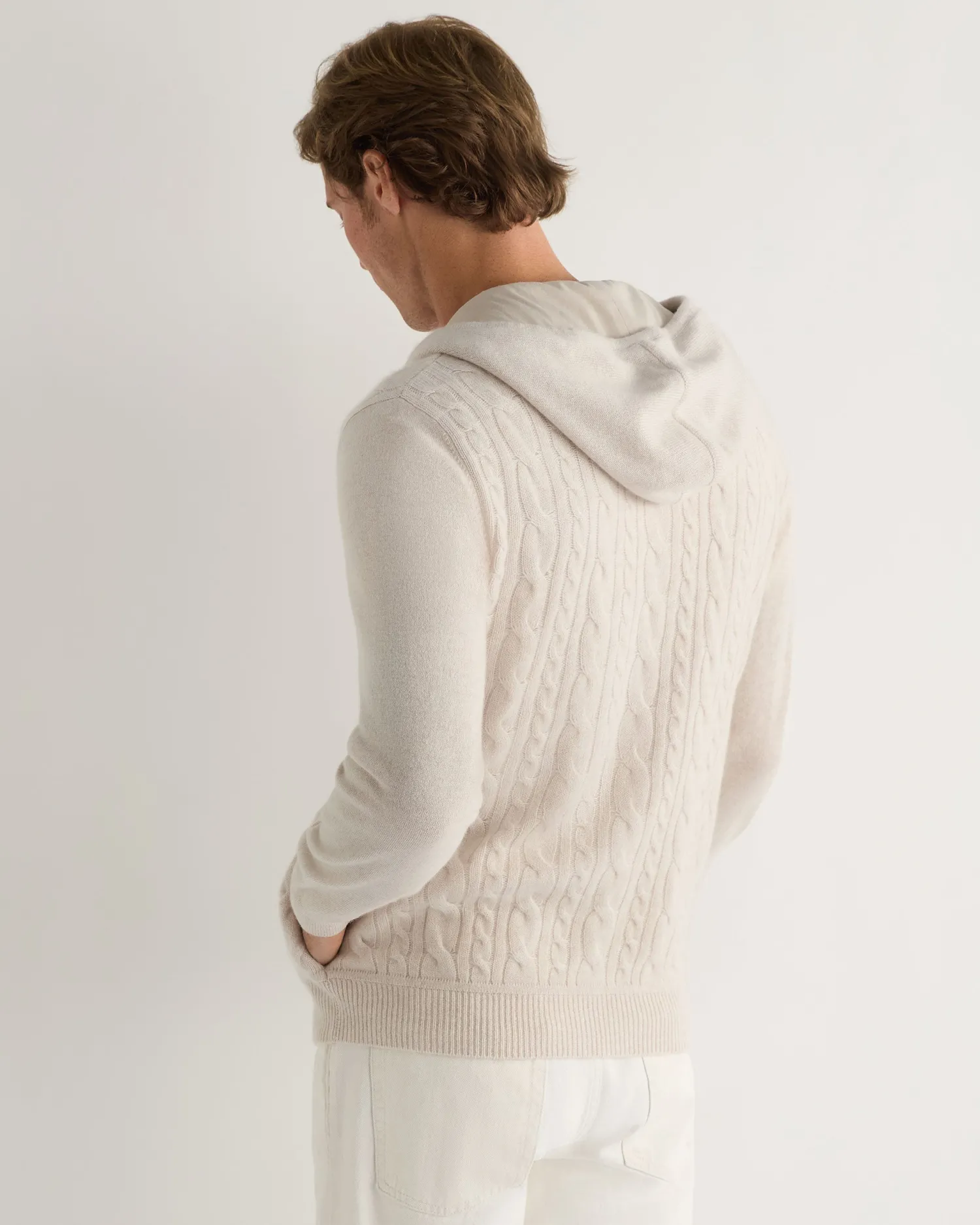 Women N.Peal White | White*Men's Fulham Cable Zip Cashmere Hoodie