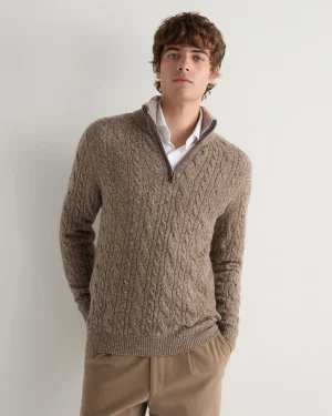 Women N.Peal Natural | Natural*Men's Fur Trim Half Zip Cashmere Sweater