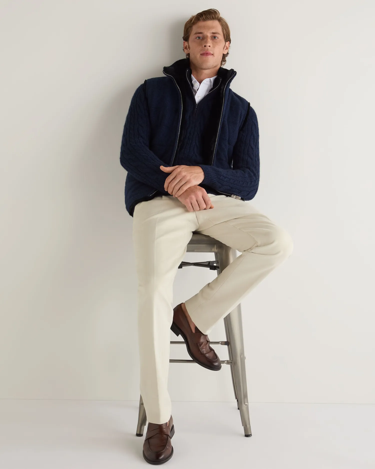 Women N.Peal Navy | Navy*Men's Fur Trim Half Zip Cashmere Sweater