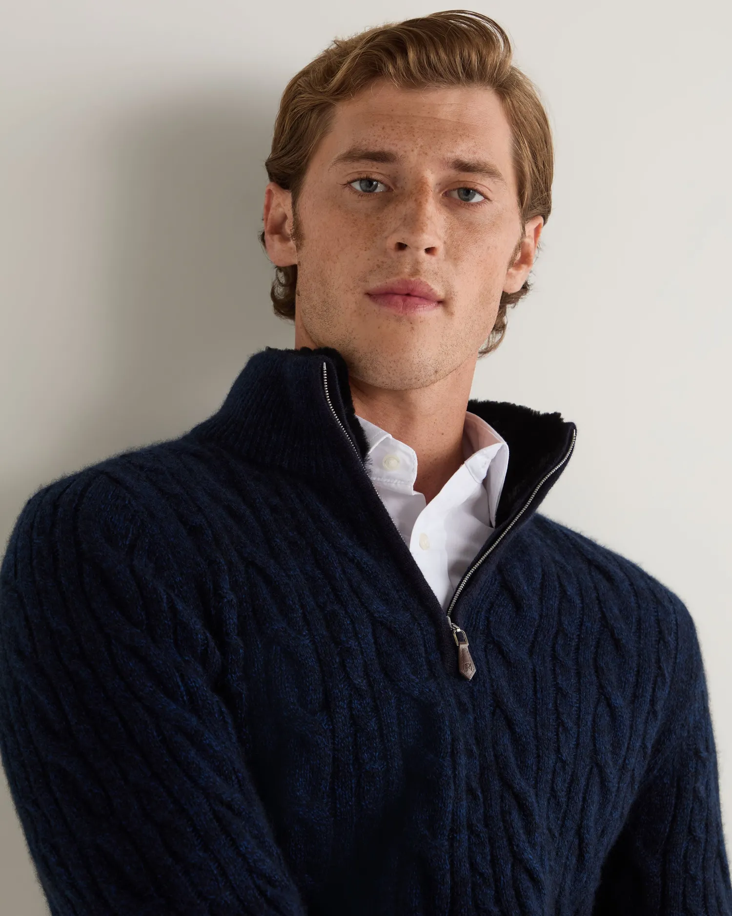 Women N.Peal Navy | Navy*Men's Fur Trim Half Zip Cashmere Sweater
