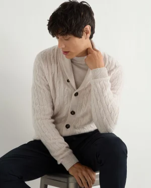 Women N.Peal White | White*Men's Garrick Shawl Cable Cashmere Cardigan