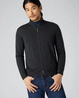 N.Peal Dark Grey | Fine Gauge Cashmere*Men's Hyde Fine Gauge Cashmere Full Zip Sweater