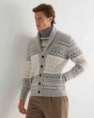 Women N.Peal Natural | Natural*Men's Jacquard Shawl Collar Cashmere Cardigan