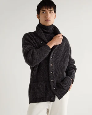 N.Peal Dark Grey | Textured Knits*Men's Kensington Cashmere Cardigan