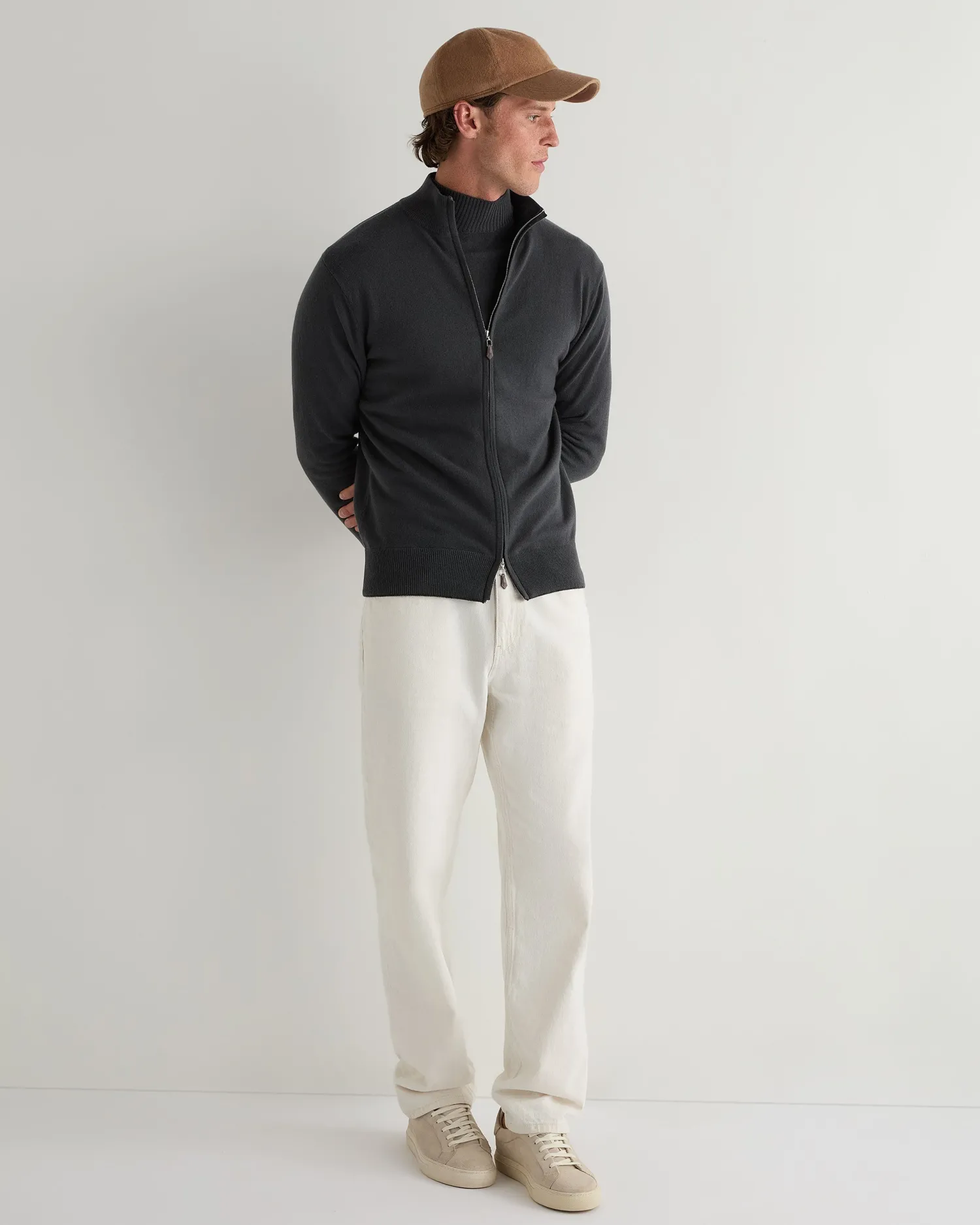 N.Peal Dark Grey | West Village*Men's Knightsbridge Full Zip Cashmere Sweater