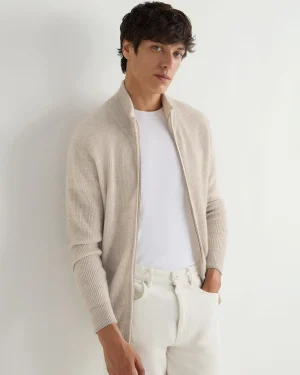 Women N.Peal Natural | Natural*Men's Lambeth Two Tone Rib Full Zip Cashmere Cardigan