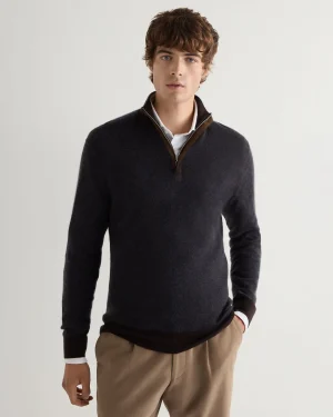 Women N.Peal Brown | Brown*Men's Regent Birdseye Fine Gauge Cashmere Half Zip Sweater