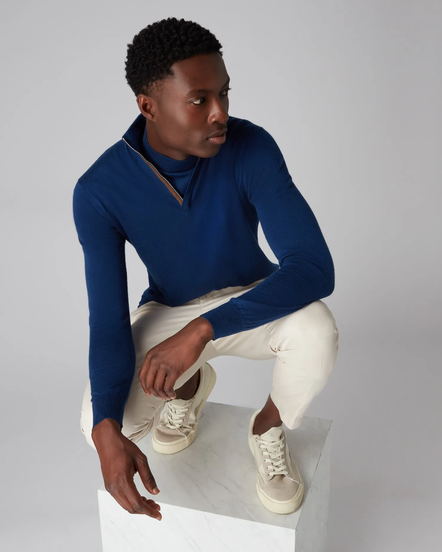 Women N.Peal Blue | Blue*Men's Regent Fine Gauge Cashmere Half Zip Sweater