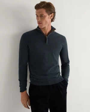Women N.Peal Blue | Blue*Men's Regent Fine Gauge Cashmere Half Zip Sweater