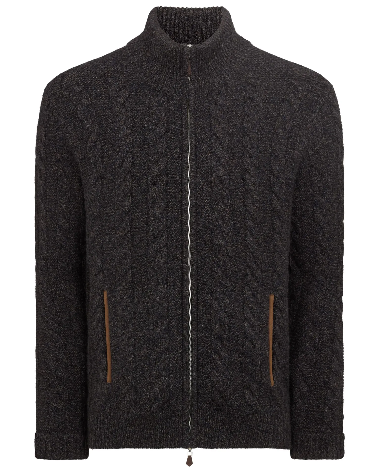 N.Peal Dark Grey | Textured Knits*Men's Richmond Cable Cashmere Cardigan