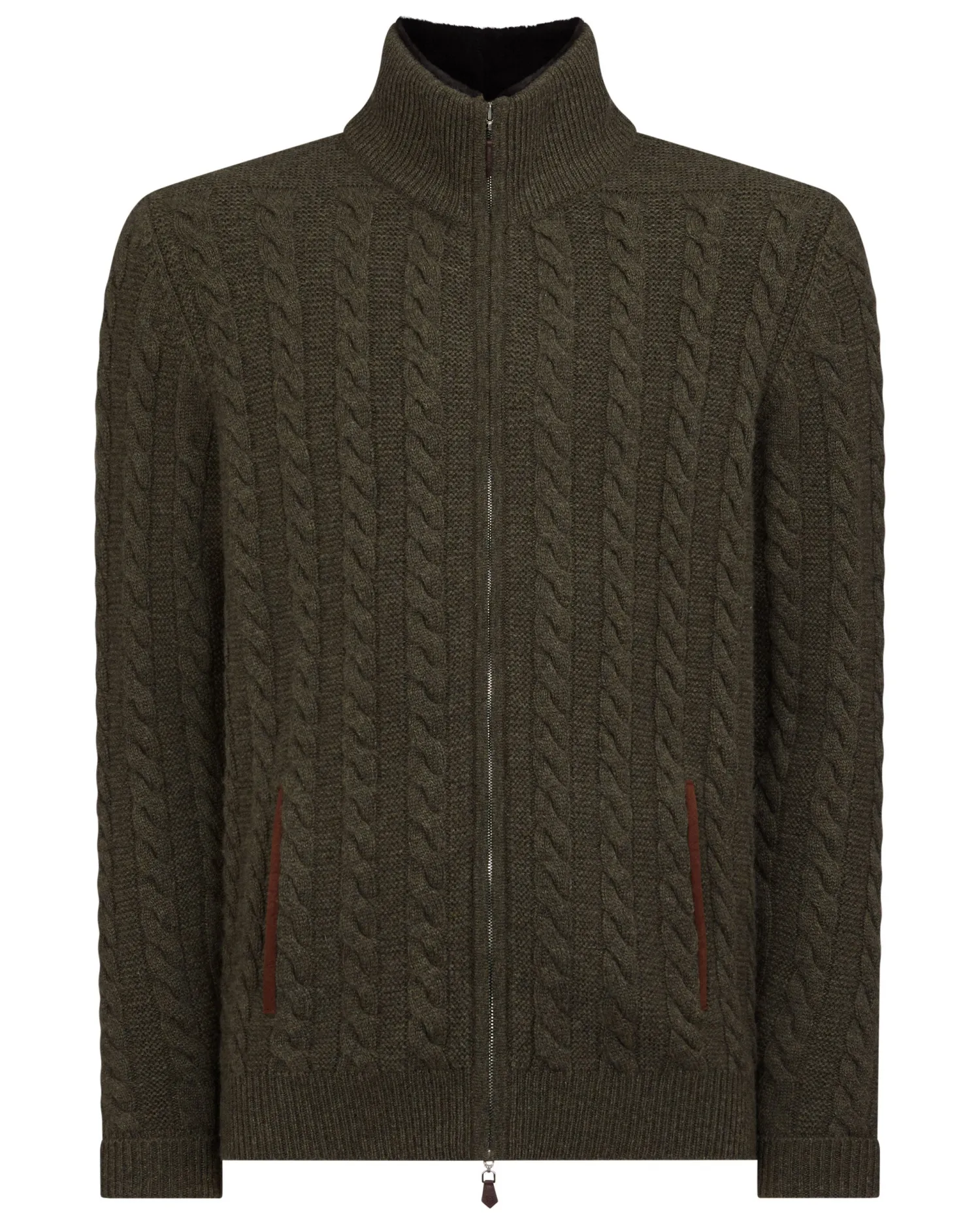 N.Peal Green | Fur Trim Knitwear*Men's Richmond Cable Cashmere Cardigan