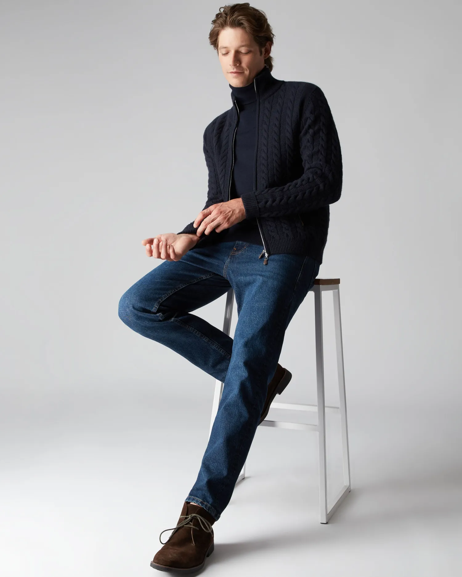 Women N.Peal Blue | Blue*Men's Richmond Cable Cashmere Cardigan