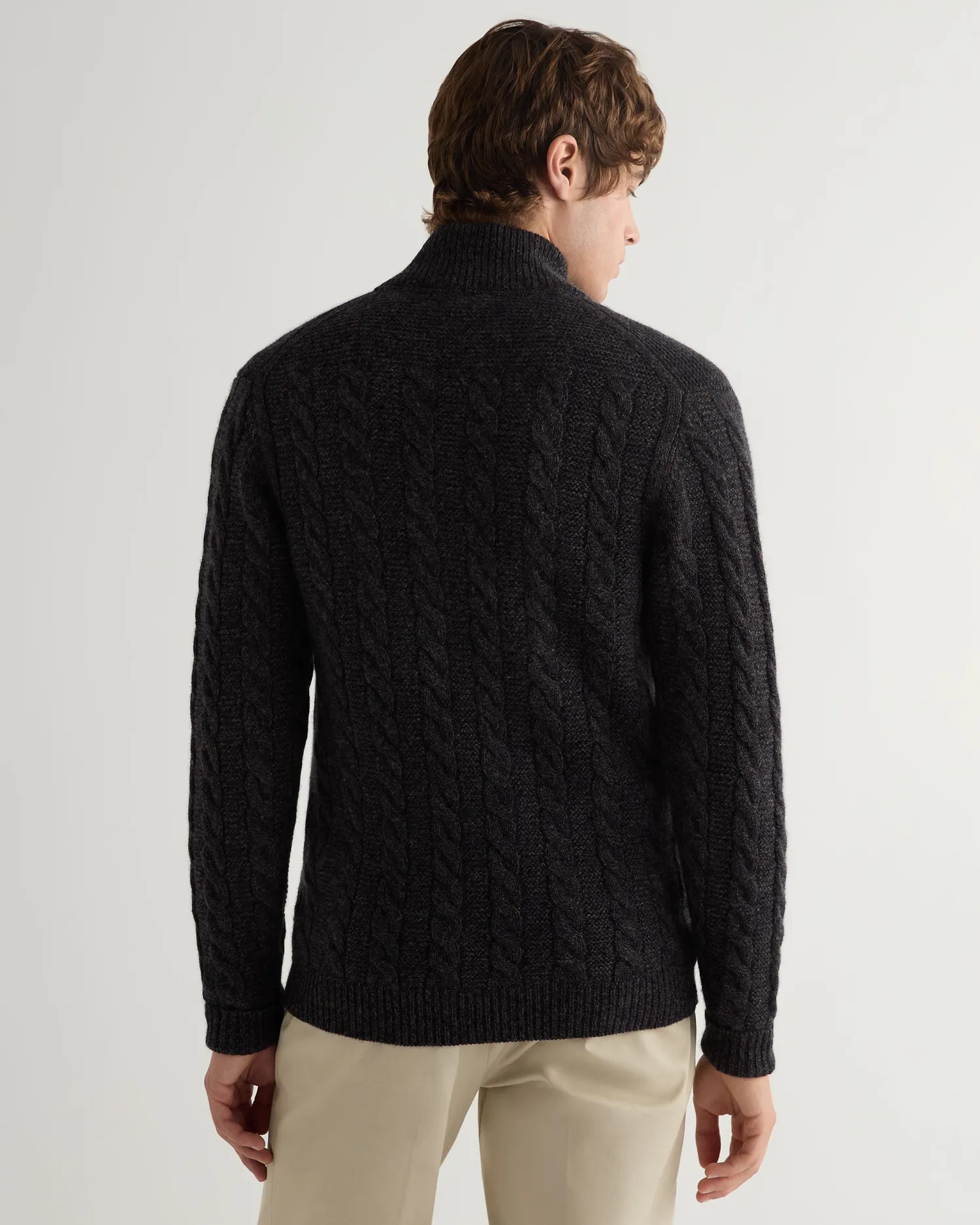 N.Peal Dark Grey | Textured Knits*Men's Richmond Cable Cashmere Cardigan