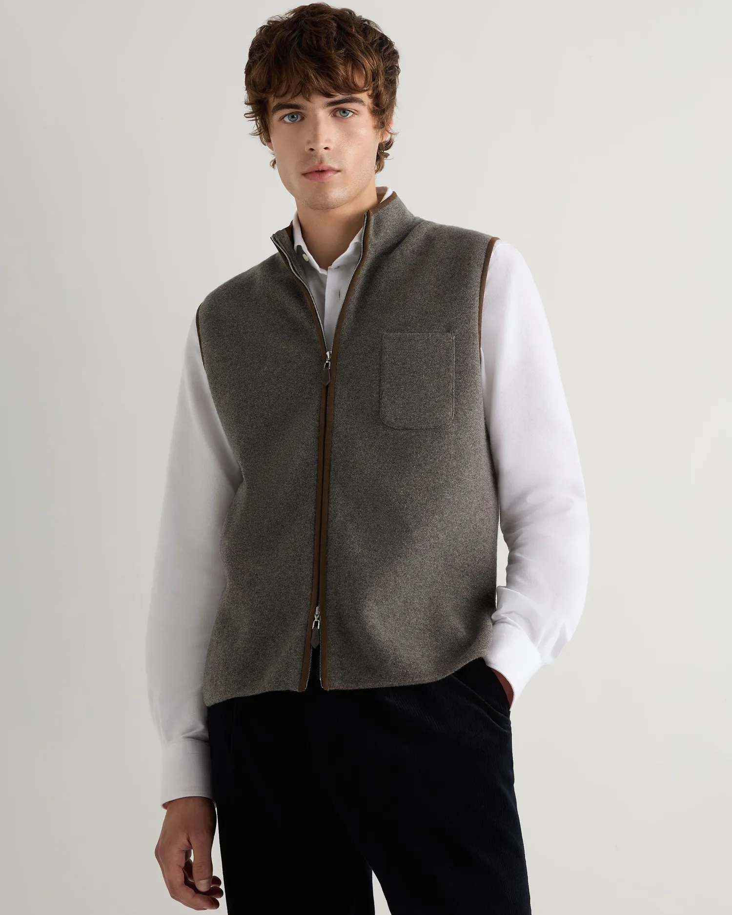 Women N.Peal Natural | Natural*Men's Shaftesbury Suede Trim Cashmere Gilet