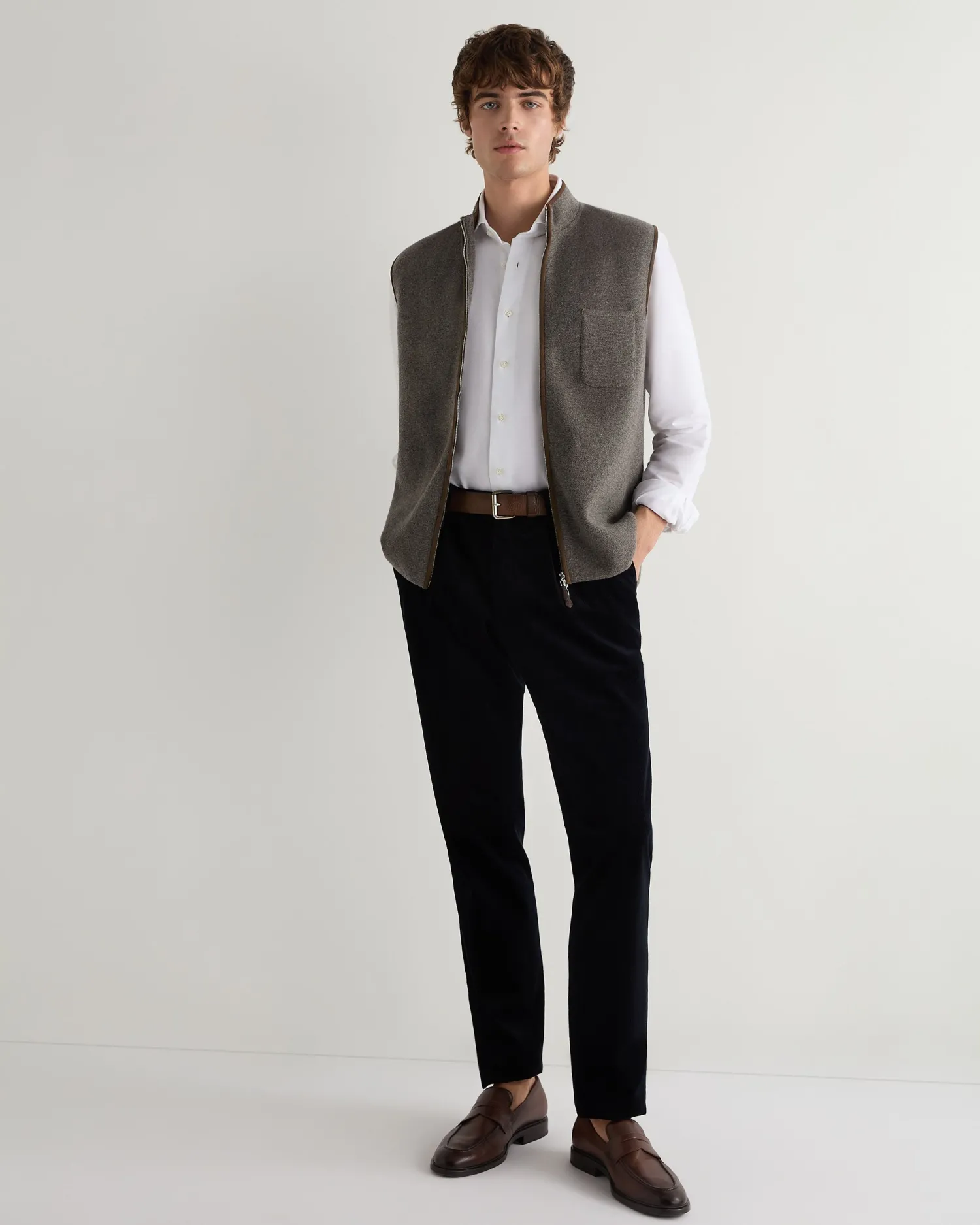 Women N.Peal Natural | Natural*Men's Shaftesbury Suede Trim Cashmere Gilet