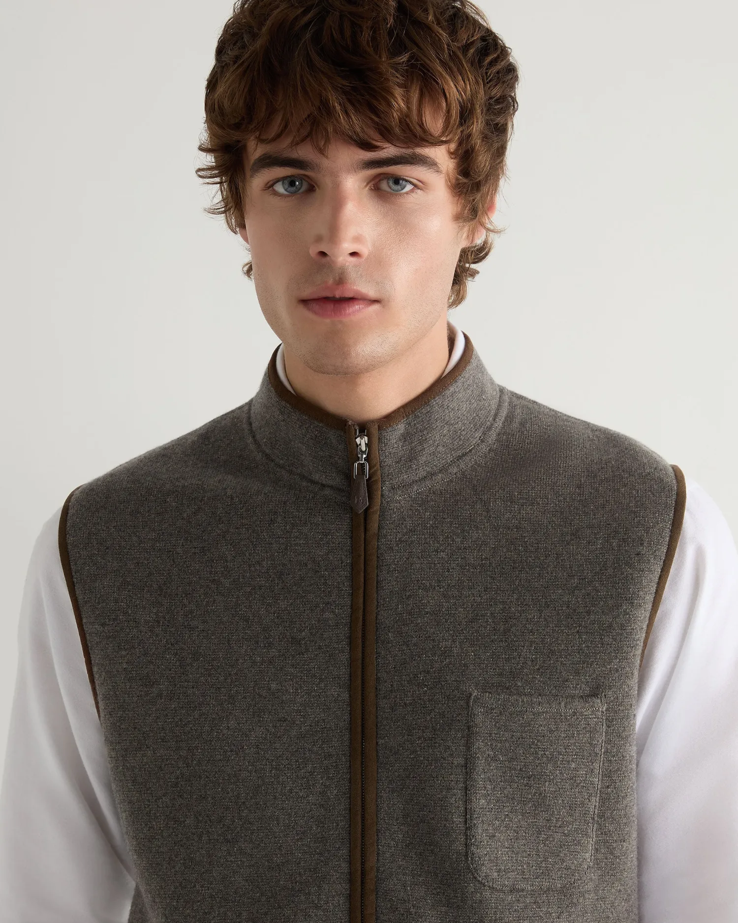 Women N.Peal Natural | Natural*Men's Shaftesbury Suede Trim Cashmere Gilet