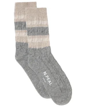 N.Peal Homeware | Socks & Slippers*Men's Stripe Cable Cashmere Socks