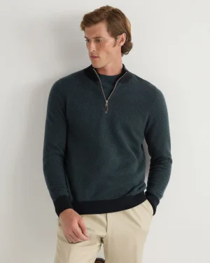 Women N.Peal Navy | Navy*Men's Temple Jacquard Half Zip Cashmere Sweater