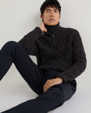 N.Peal Dark Grey | Half & Full Zip Knitwear*Men's Textured Cable Half Zip Cashmere Sweater