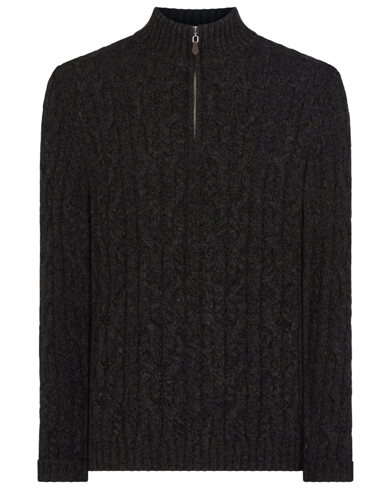 N.Peal Dark Grey | Half & Full Zip Knitwear*Men's Textured Cable Half Zip Cashmere Sweater