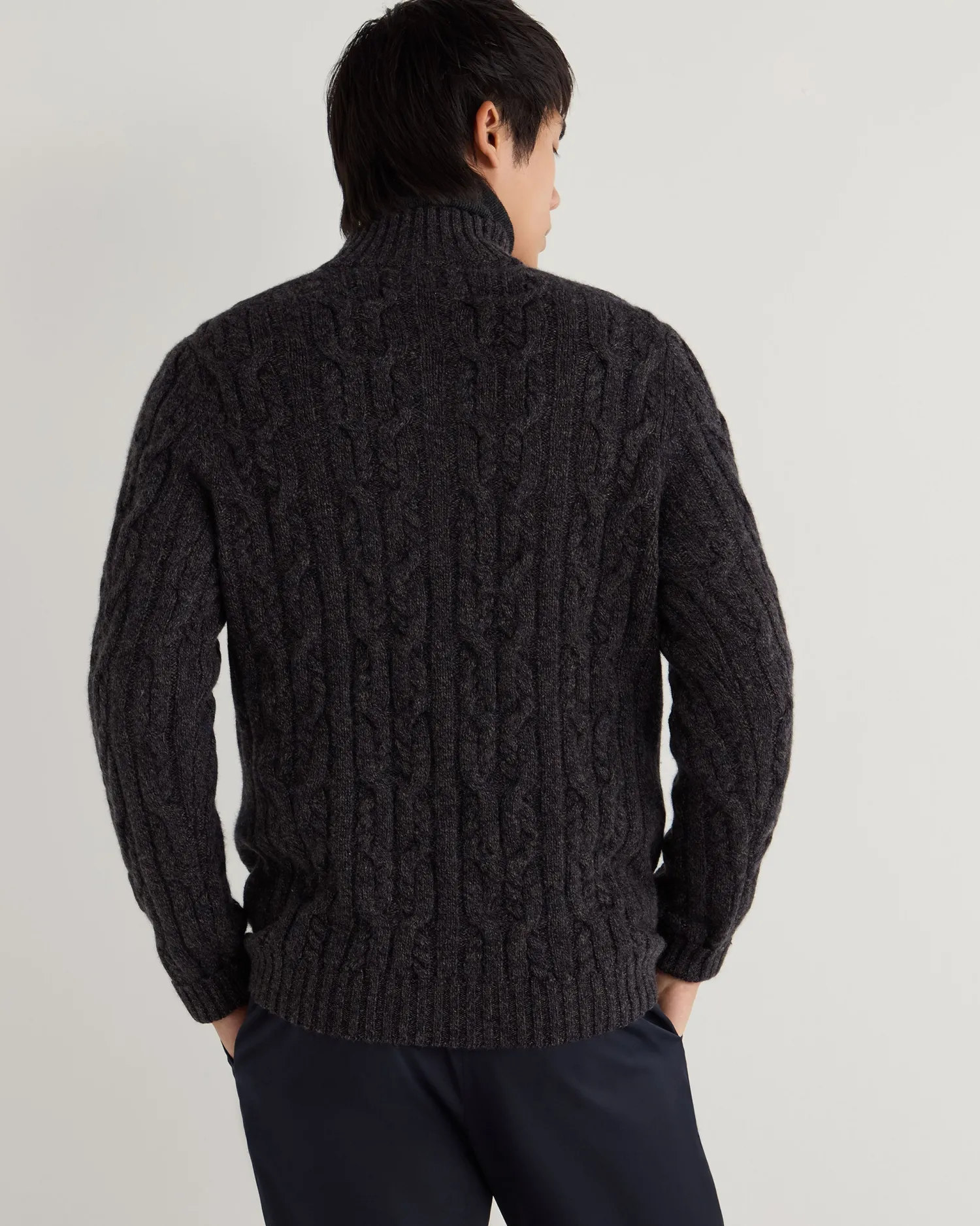 N.Peal Dark Grey | Half & Full Zip Knitwear*Men's Textured Cable Half Zip Cashmere Sweater