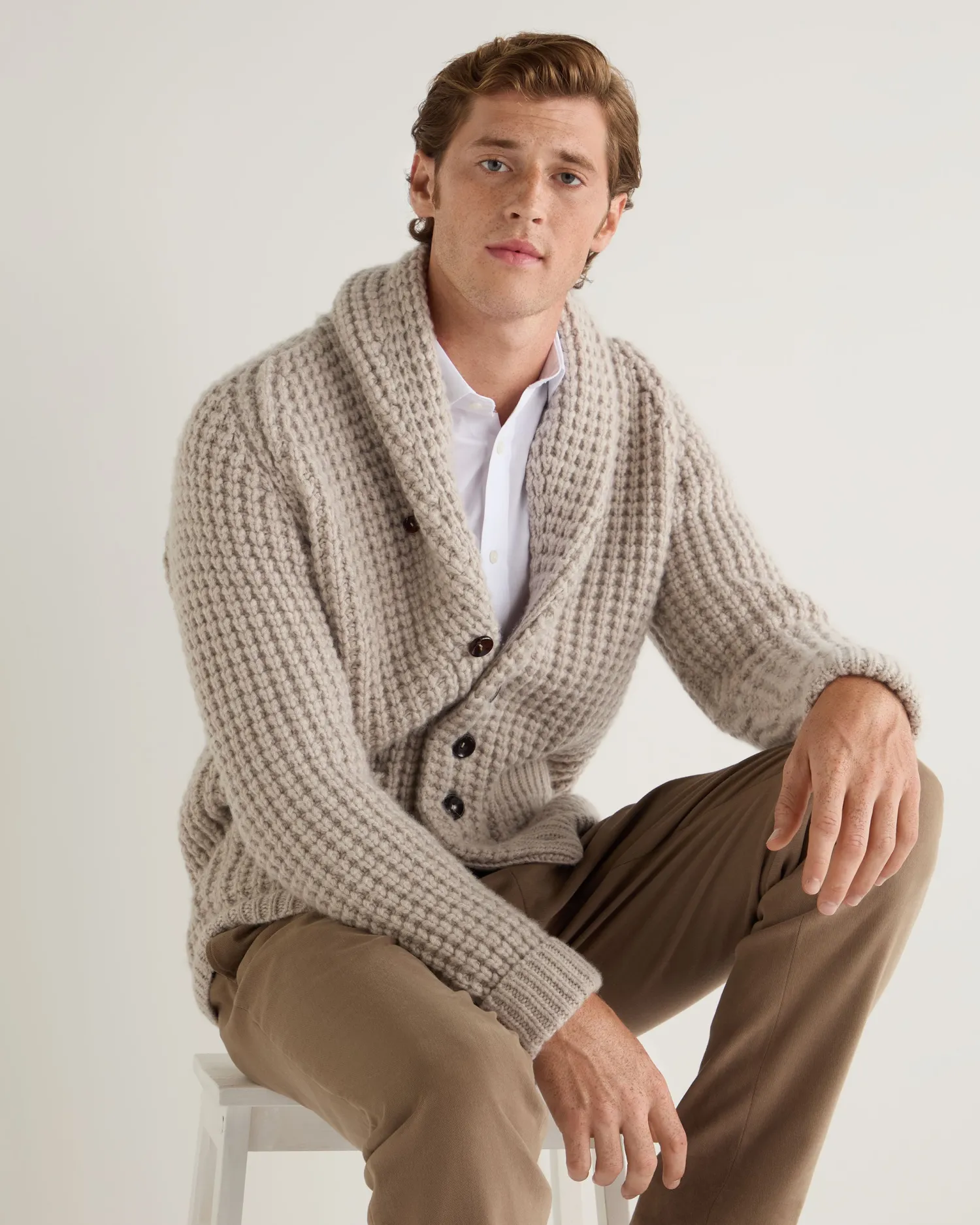 Women N.Peal Natural | Natural*Men's Textured Kensington Cashmere Cardigan