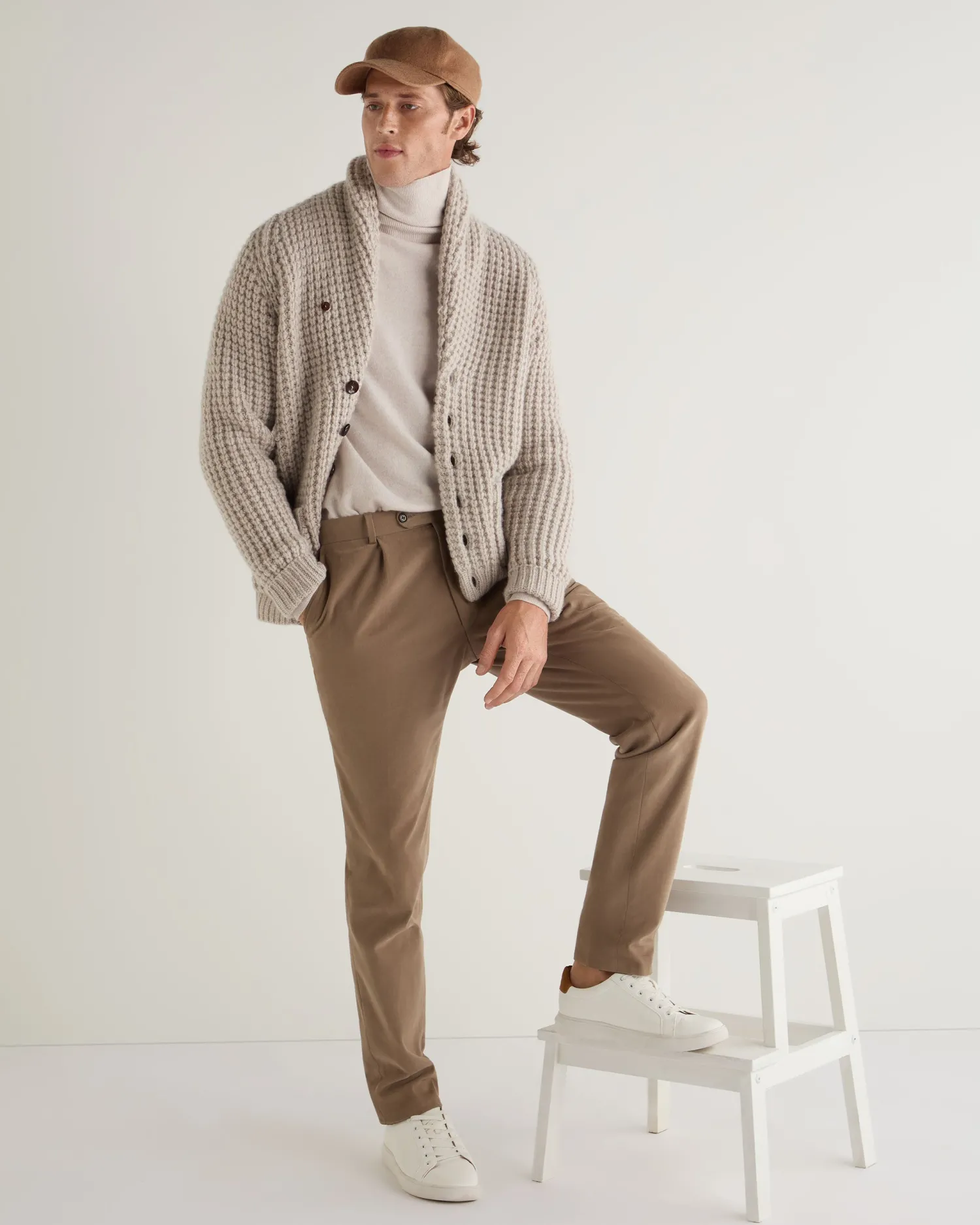 Women N.Peal Natural | Natural*Men's Textured Kensington Cashmere Cardigan