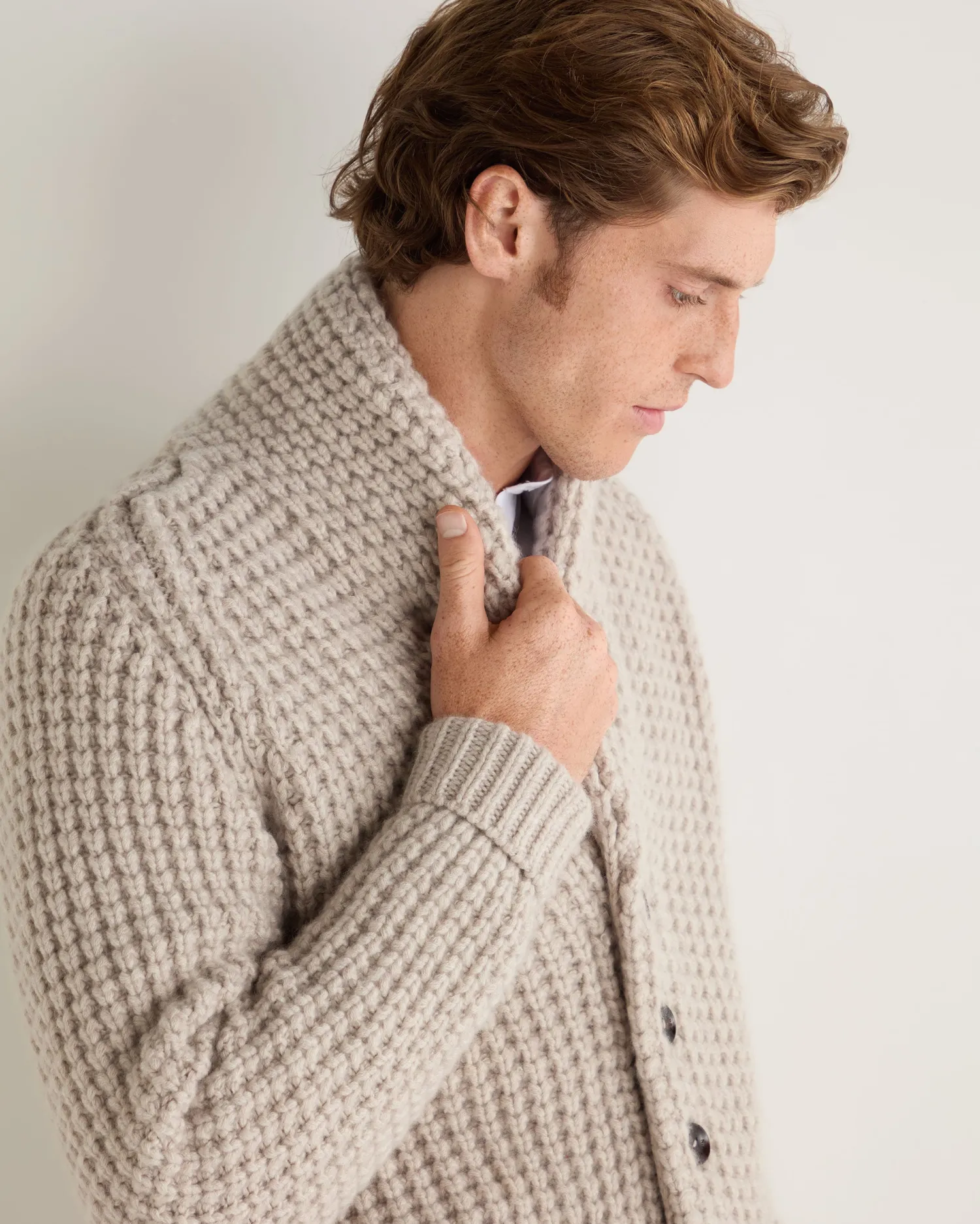 Women N.Peal Natural | Natural*Men's Textured Kensington Cashmere Cardigan
