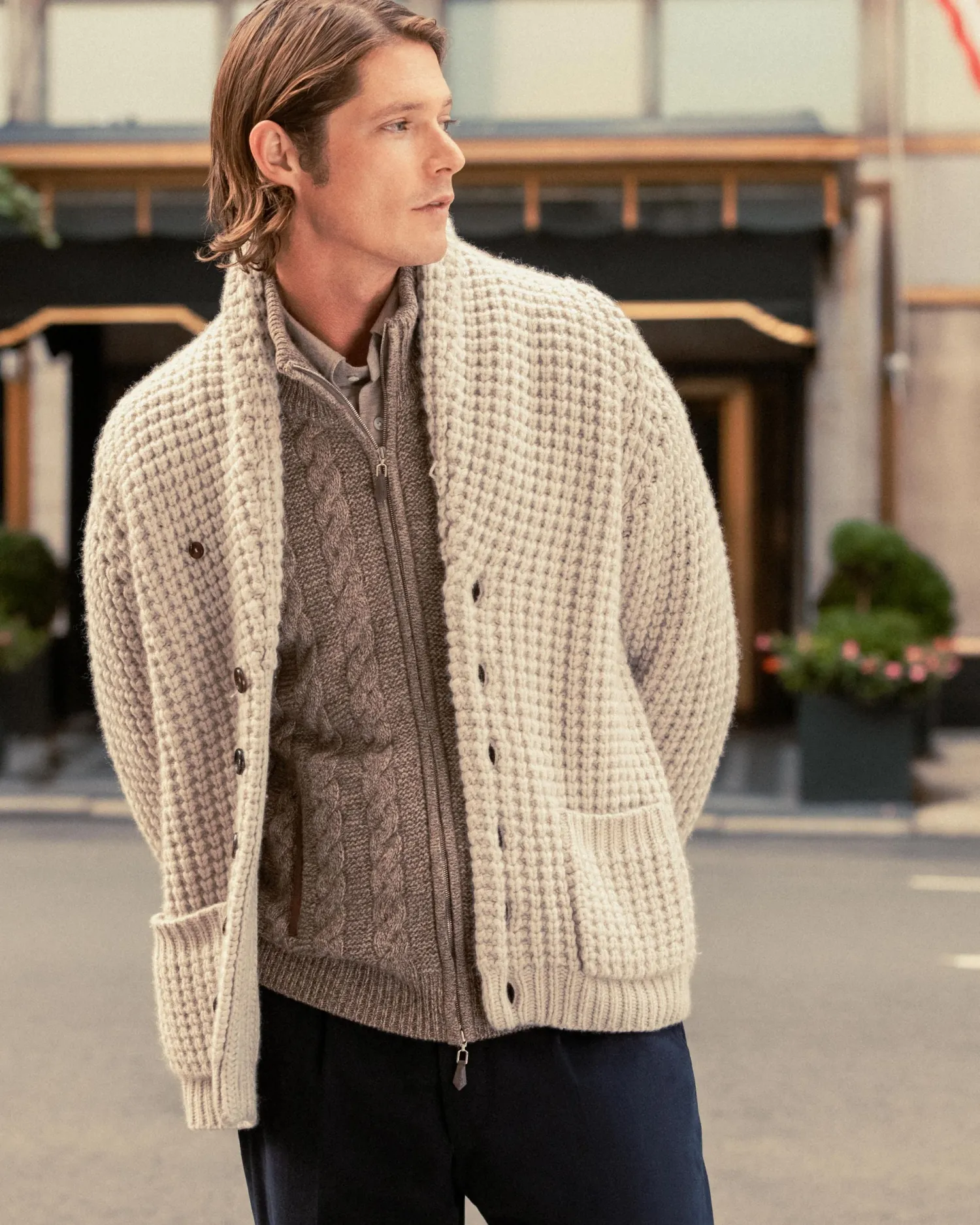 Women N.Peal Natural | Natural*Men's Textured Kensington Cashmere Cardigan