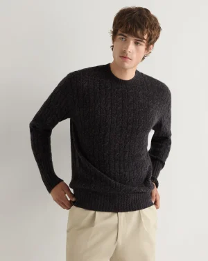 N.Peal Dark Grey | Textured Knits*Men's Thames Cable Round Neck Cashmere Sweater
