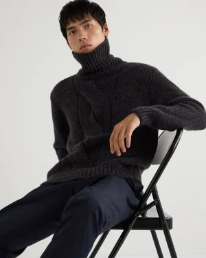 N.Peal Dark Grey | Textured Knits*Men's Wandsworth Cable Turtle Cashmere Sweater